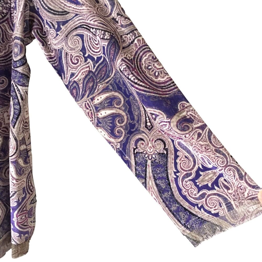 Chico's Women's Velvet Top Sweater Size 3 Paisley Floral Boho Metallic Embellish - Picture 6 of 10